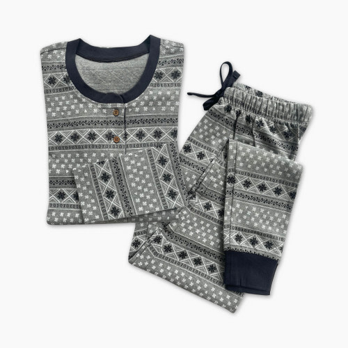 Honest Baby Clothing Women's Heather Grey Fair Isle "Fam Jam" 2 Piece Set Matching Family Pajamas - Pajama Chic Heather Grey Fair Isle, Sm