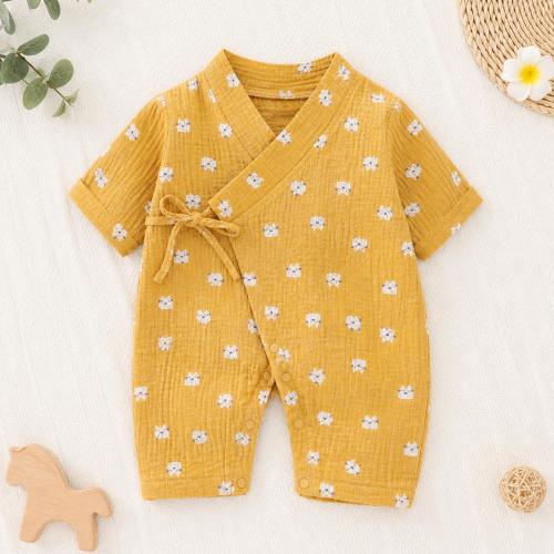 Muslin Baby Kimono Romper, Cotton Wrap Bodysuit, Newborn Outfit, Soft Infant Onesie, Unisex Baby Clothes, Gauze