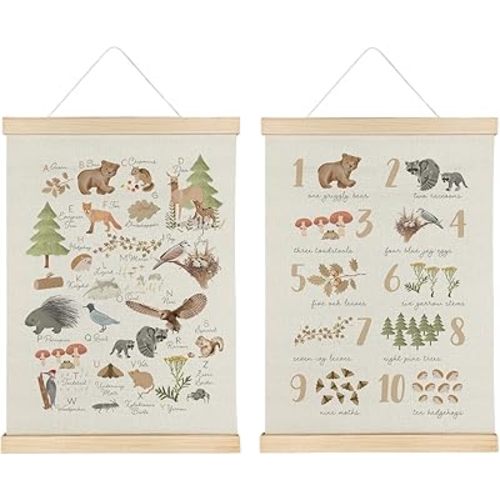 Qvapt Woodland Nursery Animal Wood Poster Hanger 16×24,Woodland Animal Alphabet Poster Hanger Frame,ABC Canvas Wall Art,Woodland Animal Nursery Decor,Set Of 2