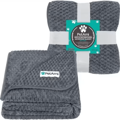 Sherpa Fleece Waterproof Waffle Blanket, Gray, Medium