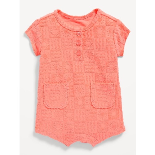 Textured-Terry Henley Pocket One-Piece Romper for Baby