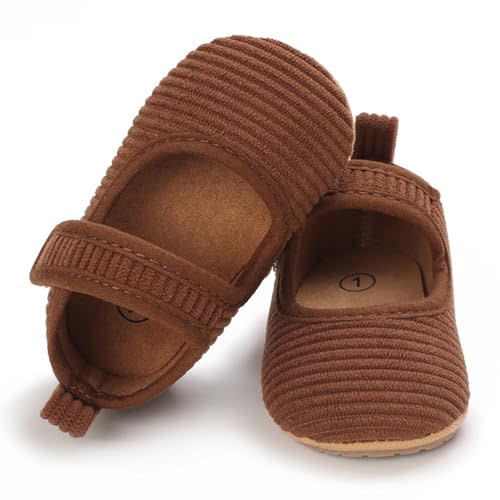 INMINPIN Baby Girls Shoes Corduroy Princess Dress Mary Jane Flats Newborn Infant First Walking Shoes Soft Rubber Sole House Indoor Slippers