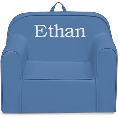 Delta Children Personalized Cozee Chair - Customize with Name – Foam Kids Chair for Ages 18 Months and Up, Indigo