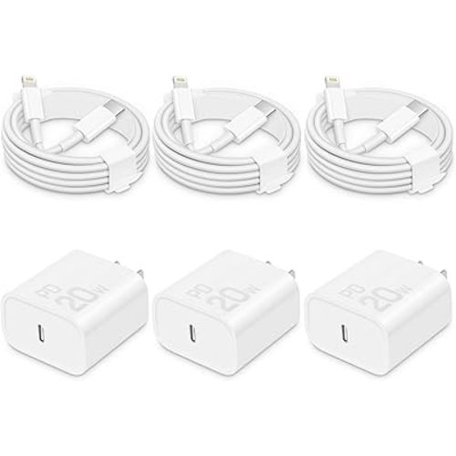 i Phone Charger Fast Charging-20W USB-C Block with 6 Ft Cord [MFi Certified] Compatible with i Phone 14/13/12/11/X Series, i Pad & More [3 Pack]