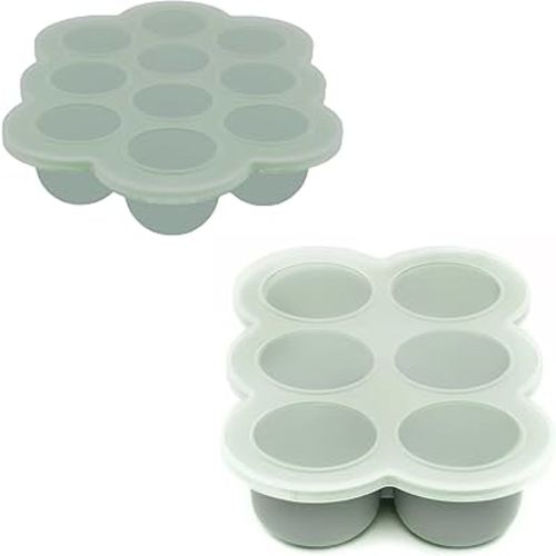 WeeSprout Silicone Baby Food Freezer Trays 2-Pack Bundle - Ten 1.5oz & Six 3oz Portions - Clip-on Lids - Homemade Purée & Breast Milk Storage