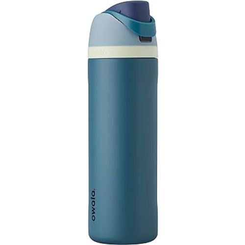 Owala FreeSip Insulated Stainless Steel Water Bottle with Straw for Sports and Travel, BPA-Free, 24-oz, Blue/Teal (Denim)