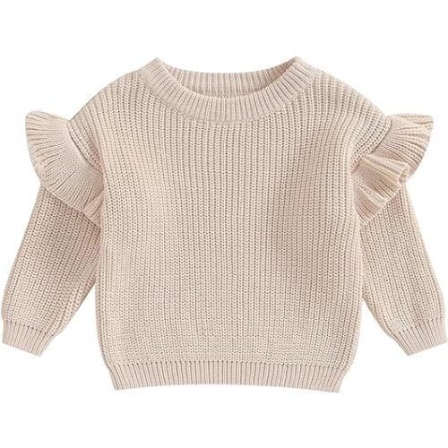 Mubineo Baby Girl Winter Clothes Basic Plain Cute Ruffle Sweater Toddler Kids Pullover Long Sleeve Newborn Sweaters