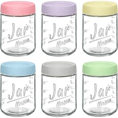 Xyptorix 6-Pack 16oz Overnight Oats Containers with Airtight Lids - Glass Mason Jars with Measurement Marks for Yogurt, Meal Prep & Chia Pudding, Stackable & Leakproof
