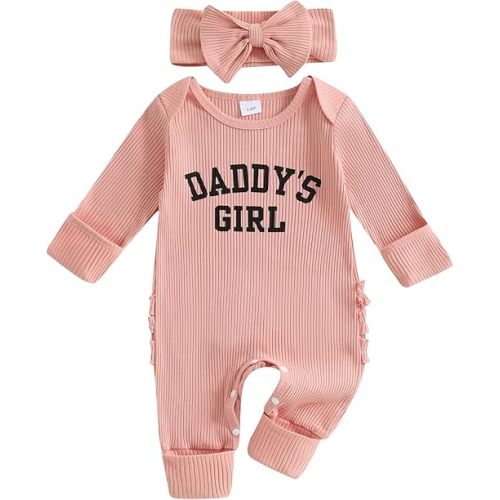 Newborn Baby Girls Rompers Knit Round Neck Long Sleeve Infant Fall Jumpsuits with Headband Coming Home Outfit