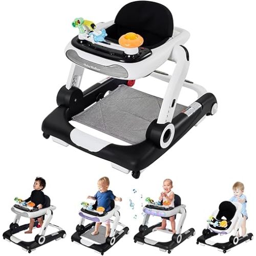 Music and Lights Baby Walker with Wheels,5-in-1 Baby Activity Center with Removable Toys and Music Bouncer,Adjustable Height Baby Walkers for Boys Girls Babies 6-18 Months