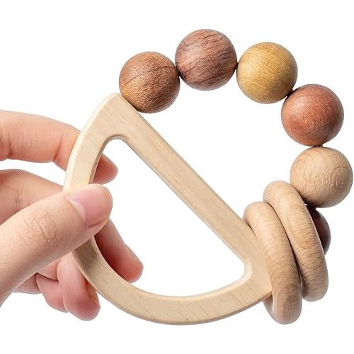 Baby Rattles 0-6 Months Wooden Toys for Babies 6-12 Months Montessori Wood Color Baby Rings for Newborn 0 3 6 12 Month Toddler Toys 1-3