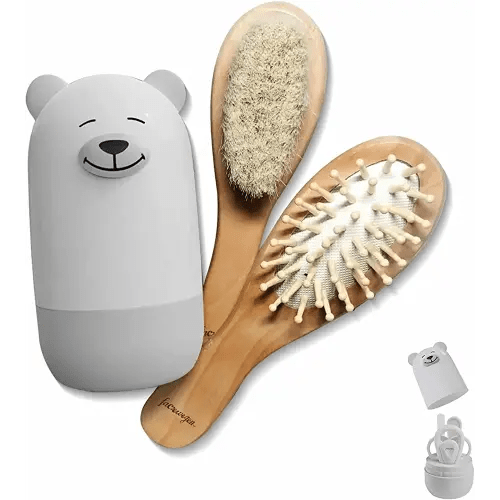 6-in-1 Baby Grooming Set, Natural Wooden Hairbrush and Comb, Nail Clippers,Nail Scissors, Nail File and Tweezers for Kids and Newborns in Nice Gift Box