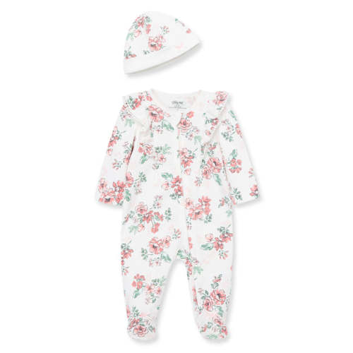 Whimsical Floral Zipper Footed One-Piece And Hat - Little Me