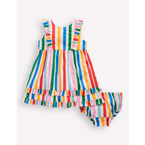 Frilly Pinny Dress-Rainbow Multi Stripe