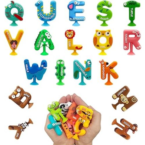 Suction Kids Bath Toy,26PCS Animal Alphabet ,Montessori Sensory Toy Gift for Kids Aged 3-12,Alphabet Learning Tools, Kids Bath Toys, Party Favor ,Suitable Educational Spelling forAutism/ADD/ADHD