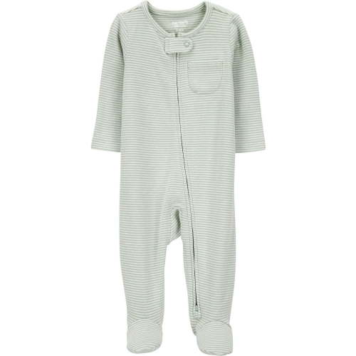 Carter's Child of Mine Baby Unisex Green Stripe Sleep N Play Set, 2-Pack