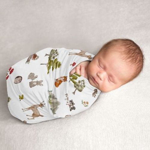 Sweet Jojo Designs Boy, Girl, Unisex/Gender Neutral Swaddle Baby Blanket Watercolor Woodland Forest Animals Multicolor