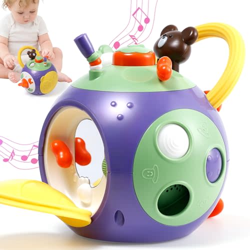 taotaotoys 5-in-1 Baby Busy Cube for Toddlers 1-3 Musical Activity Center with Light, Baby Learning Ball Toys for Babies 6-12 18 Months Infant Boys Girls Newborn Birthday Gifts,Purple