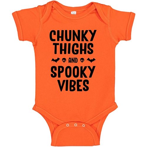 Chunky Thighs and Spooky Vibes Baby Bodysuit or Toddler T-Shirt for Halloween - 6 mo (3-6 mo) - Orange