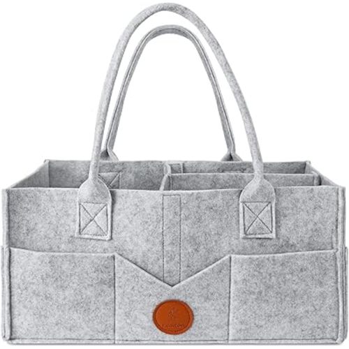 Maliton Diaper Caddy Organizer - Diaper Caddy for Baby Nursery Storage, Felt Diaper Organizer for Baby Stuff with Handle, 15" x 9" x 7" Portable Baby Basket Boy Girl Changing Table Organizer (Grey)