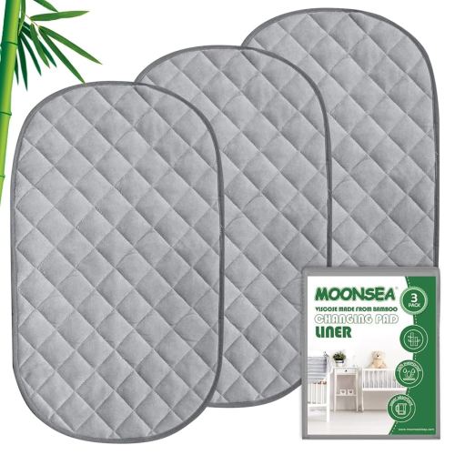 Diaper Changing Pad Liner Non-Slip, Waterproof Terry Mat Changing Pad Cover Liner, Quilted Absorbent Bassinet Liners Washable, 3 Pack 13"x 26" Reusable Portable Changing Table Pad Grey