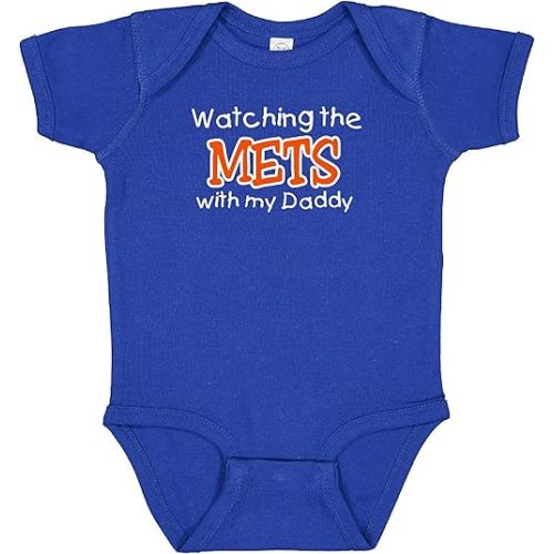 Curiositees Watching the Mets with My Daddy Baby Boy's Bodysuit Outfit Toddler Shirt - Royal