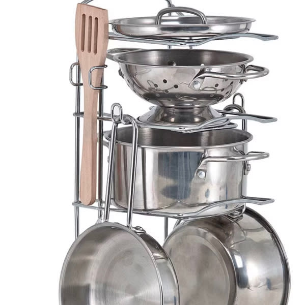 Melissa & Doug Let's Play House! Pots & Pans Set: Metal Pretend Kitchen Accessories, Stackable Storage Toy