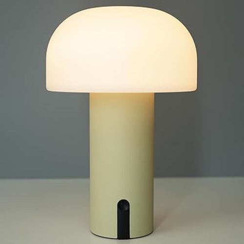 Cordless Mushroom Table Lamp, Waterproof Shower Lamp, Battery Operated Table Lamp Rechargeable, Touch Dimmable Night Light for Bedroom/Patio/Camping/Dinning/Outdoor (Khaki)