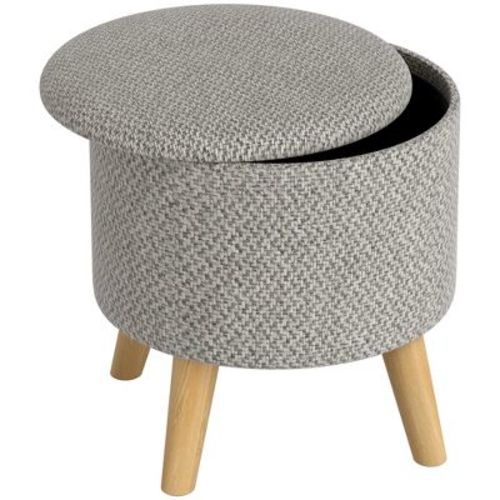HOMCOM Storage Ottoman, Round Footstool with Linen Feel Fabric Upholstery, Removable Top, Hidden Space and Wood Legs for Living Room, Gray