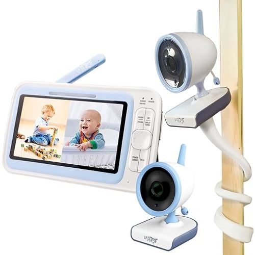 LeReve Low EMF 5" HD Baby Monitor with 2 Cameras, Auto Noise Reduction, Smart Baby Cry Detection, No WiFi, 20 Days Battery Life, 2-Way Talk, Lull + LeReve Twist Mount for LeReve LRX-5 & 52