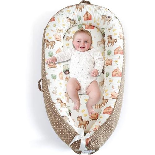Baby Lounger Pillow for Newborn, Detachable 0-18 Months Infant Nest, Co Sleeper in Bed, Portable Baby Floor Bed Bassinet, Tummy Time Pillow Sleeping Travel Essentials Must Haves Newborn Gifts