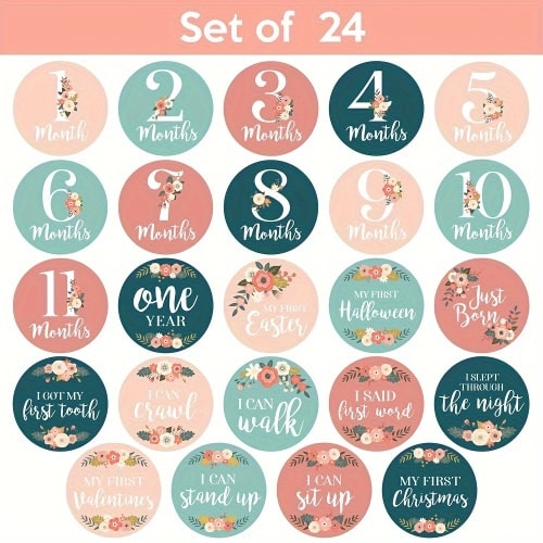 24 Monthly Stickers, Milestone Stickers, Floral Milestone Stickers, And Growth Milestone Stickers - The Perfect Keepsake Gift for Mom!