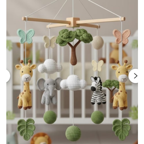 Handmade Crochet Savanna Safari Baby Mobile Custom Animal Amigurumi Crib Toy Nursery Decor Gift