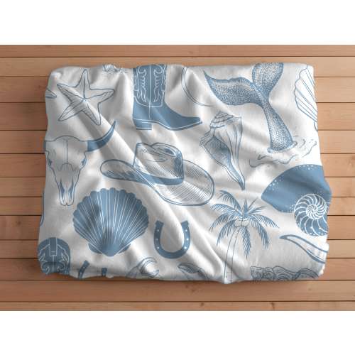 Coastal Cowgirl Cozy Velveteen Blanket, Any Season Throw Blanket, Gift for Her, Beach Seashell Home Decor, Western Ocean Boho White