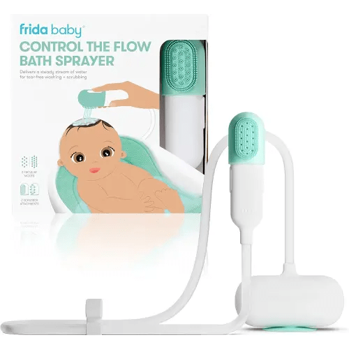 Frida Baby Control The Flow Bathtub Sprayer Attachment for Baby Bathtub, Baby Bath Shower Head with Scalp Massager, Control Waterflow with 2 Pressure Modes