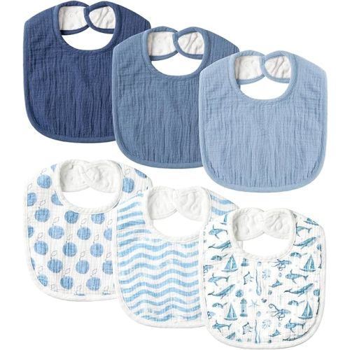 POIKSHARK 6-Pack Muslin Baby Bibs for Unisex Boys Girls, Solid Colors, Soft Cotton Baby Drool Bibs, Drooling and Teething Bibs for Infant, Newborn - Neutral