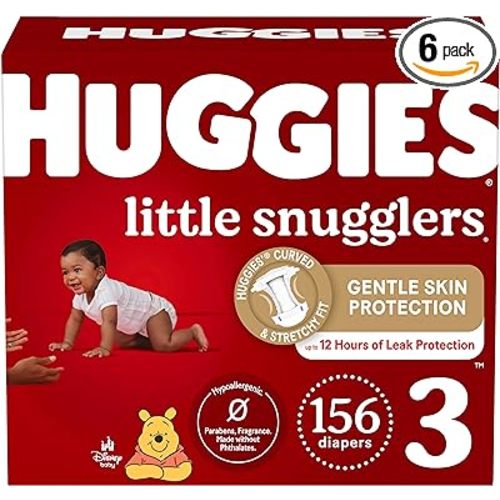 Baby Diapers Size 3 (16-28 lbs), 156ct, Huggies Little Snugglers