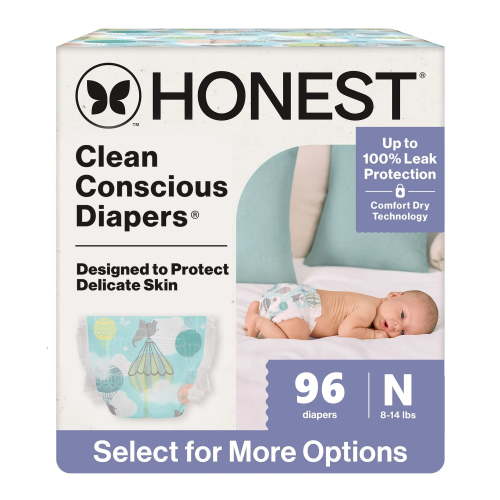 Honest® Clean Conscious Baby Diapers Size Newborn (<10 lbs), Hypoallergenic and Plant Based, 96 Count