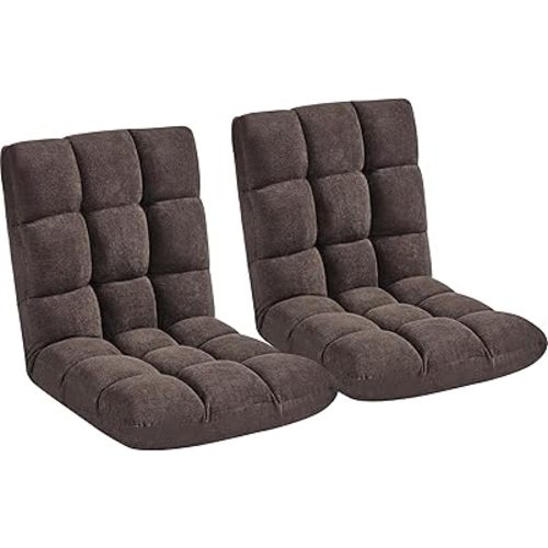 Yaheetech Floor Folding Chair with Back Support, Padded Folding Gaming Sofa Chair with 14 Adjustable Backrest, Adults Couch Recliner, Floor Seating Lounge Chair, Armless Meditation Chair, Brown, 2PCS