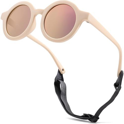 COASION Baby Polarized Round Sunglasses Flexible Rubber Shades with Strap for Toddler Newborn Infant Ages 0-24 Months