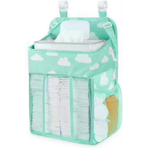 Maliton Hanging Diaper Caddy Organizer - Diaper Stacker Organizer for Changing Table, Crib, Playard & Nursery Organization Diaper Holder Baby Shower Gifts for Newborn (Blue-Green)