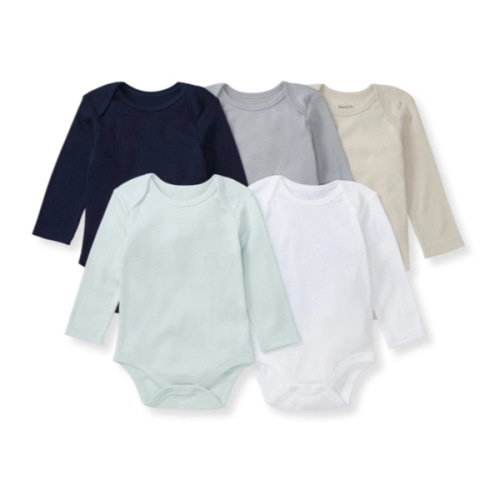 Solid Organic Cotton Long Sleeve Baby Bodysuits 5 Pack Midnight
