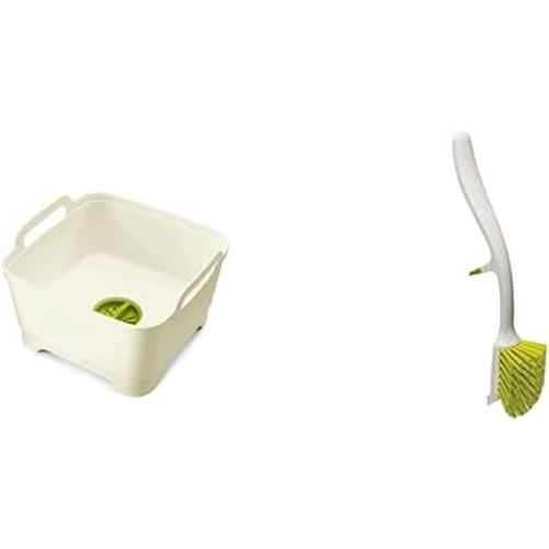 Joseph Joseph 85055 Wash & Drain Wash Basin Dishpan, White & 85025 Edge Dish Brush with Integrated Sink Rest, Green