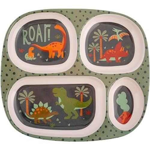 Stephen Joseph, Melamine Dinner Plate for Kids, Toddler Plastic Mealtime Divided Plates, Dinnerware Dishes Set for Picky Eaters Boy and Girls, Dino