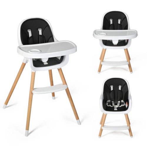 AILEEKISS 3 in 1 Baby High Chair Infant Feeding Chair with Double Removable Tray, Wood, Black