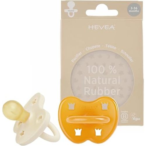 HEVEA Natural Rubber Pacifier Round 3-36 Months Two-Pack - Milky White & Natural