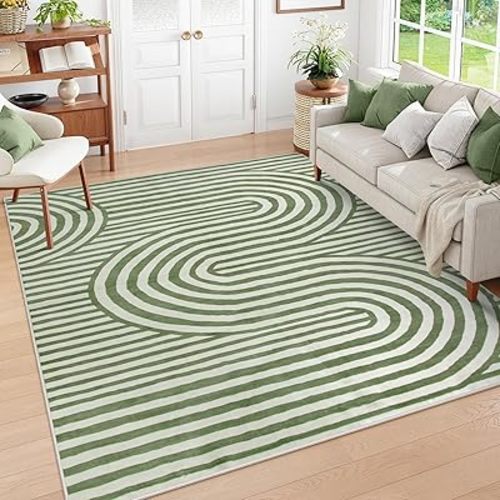 Lahome Modern 5x7 Area Rugs for Living Room - Soft Bedroom Rugs Green Washable Rugs 5x7 - Non-Slip Ultra-Thin Stain Resistance Abstract Mid Century Rug for Kids Nursery Large Dining Room(5'X7',Green)