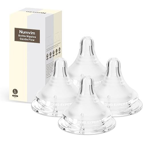 Silicone Bottle Nipple with Latch-On Point, Gentle Flow, Natural Feel (6m+, L, 4 Counts)