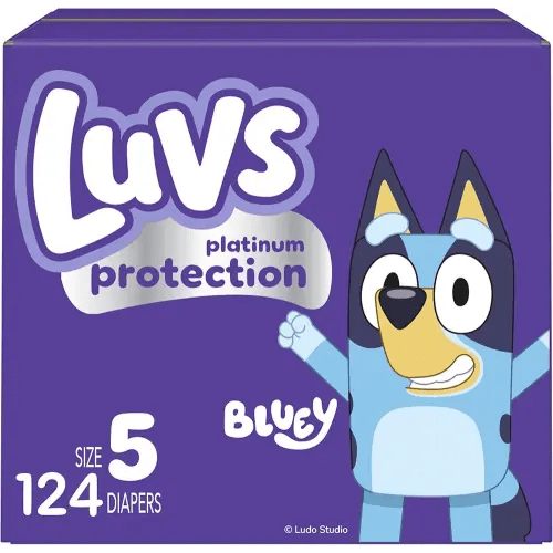 Luvs Size 5 Baby Diapers, Platinum Protection Bluey Diapers for Day & Night, Size 5, 124 Count (Packaging May Vary)