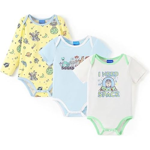 Disney Stitch Princess Marvel 3 Packs Baby Viscose Made from Bamboo Button Dwon Bodysuit for Newborn Infant